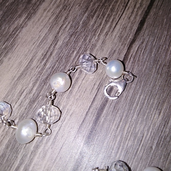 Austrian Crystal and  Pearl Sterling necklace - Picture 2 of 4